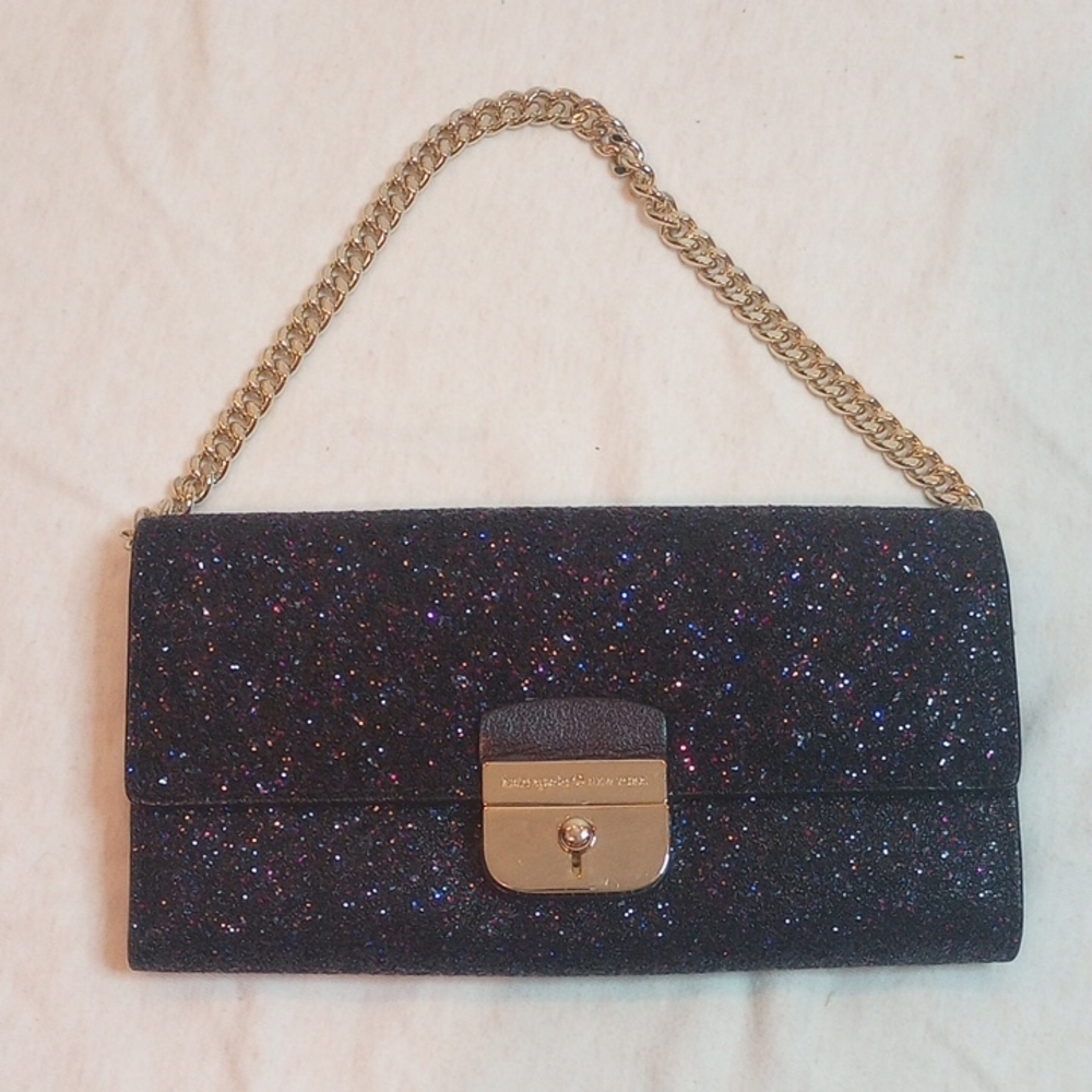 Kate Spade Purple Toned Glitter Clutch with Gold Chain